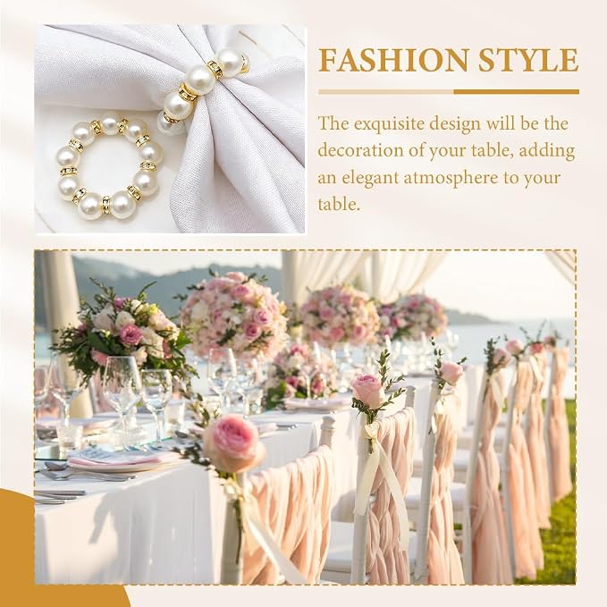 50Pcs Pearl Napkin Rings, Imitation Pearl Ring Napkin Wedding Beaded White | - Image 7
