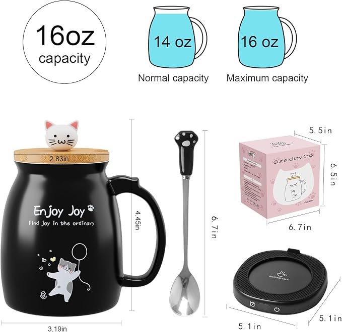 Cat Mug Coffee Mug Warmer Set for Desk Electric Heated Tea Cup Candle Plate | - Image 9