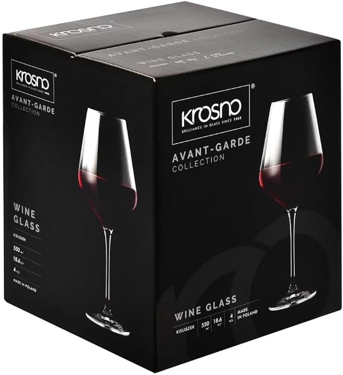 Krosno Red Wine Glasses 4-Piece 16.6 oz Avant-garde Collection, Perfect for Home, Restaurants & Parties, Dishwasher Safe, Thin Rim, Long Stem | Lead-Free Crystal Glass