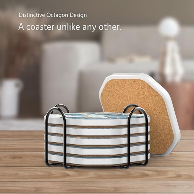UMIRRO Absorbent Ceramic Stone Coasters Set of 6 - Image 6