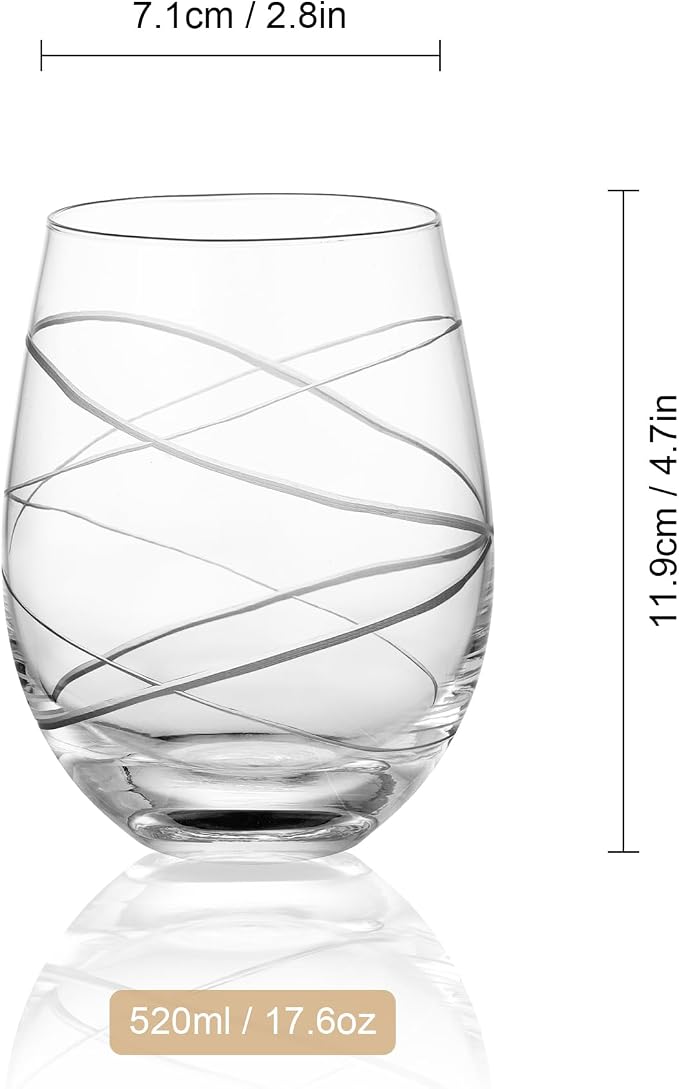 Joeyan Hand Blown Etched Stemless Wine Glasses - Image 7