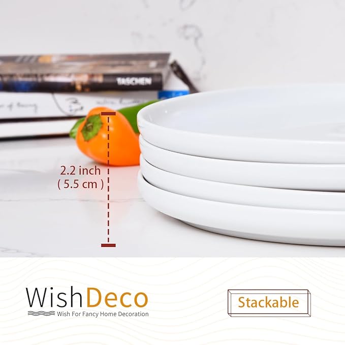 White Dinner Plates Set of 4, Ceramic Dining Plates 10.5 inch, Large Salad Plate - Image 9