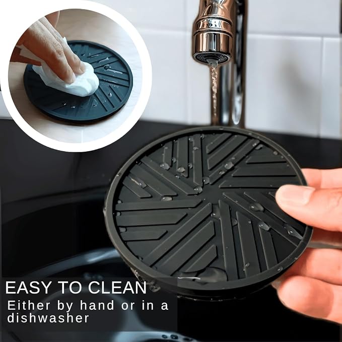 Silicone Coasters Set of 6, Groove Patterns & Gold Holder - Image 5