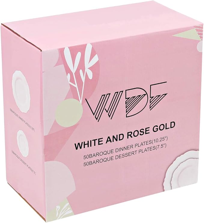 100pcs Rose Gold Plastic Plates-Baroque White &Rose Gold Disposable Plates - Image 5
