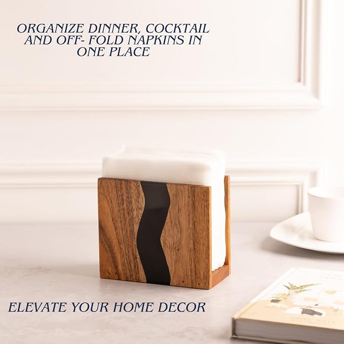 Acacia wood & Transparent Epoxy resin Napkin holder - Image 6