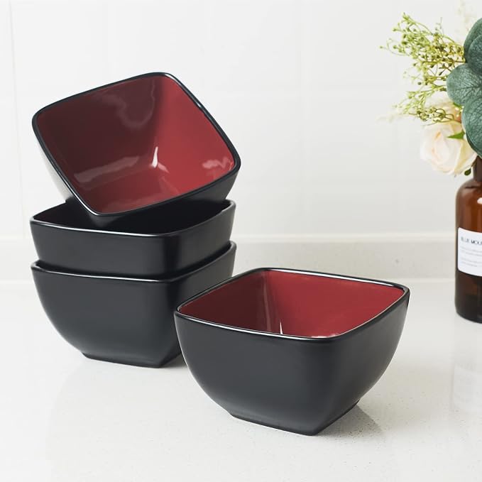 AmorArc 32oz Square Cereal Soup Bowls, Stoneware Bowls Set of 4 - Image 6