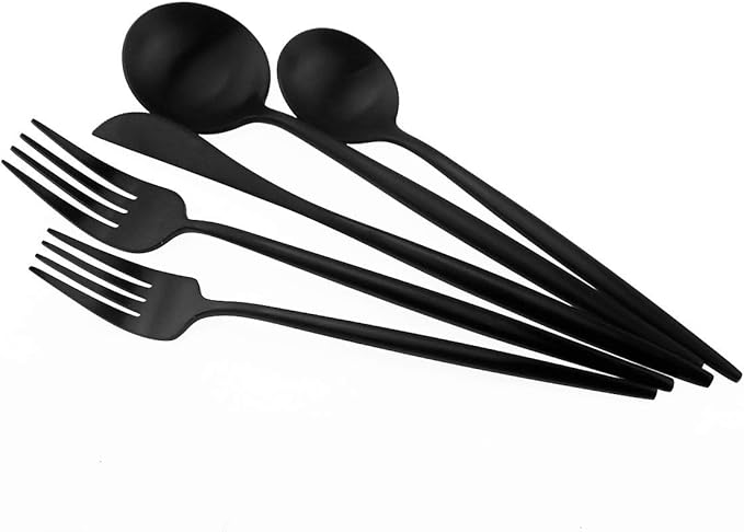 Matte Balck Silverware Set, Gugrida 5-Piece 18/10 Stainless Steel Satin Finish - Image 7