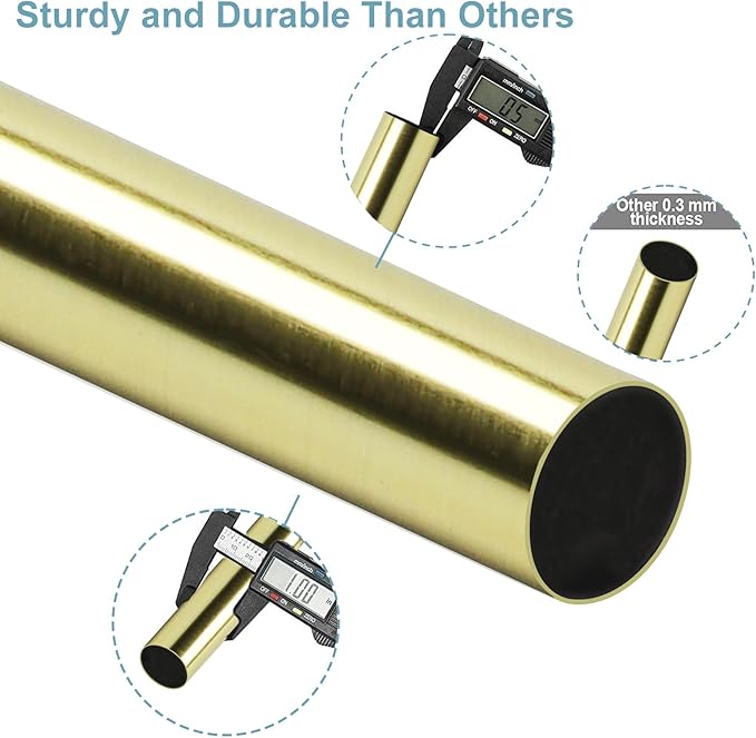 Curtain Rods for Windows 16 to 48 or 60 Inches Max Adjustable Length 1 Inch Diameter Window Curtain Rod with Aluminium Finials, Gold