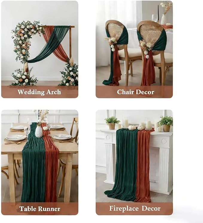 Cheesecloth Table Runner 2 Pack Terracotta and Dark Green, Boho Gauze Table - Image 6