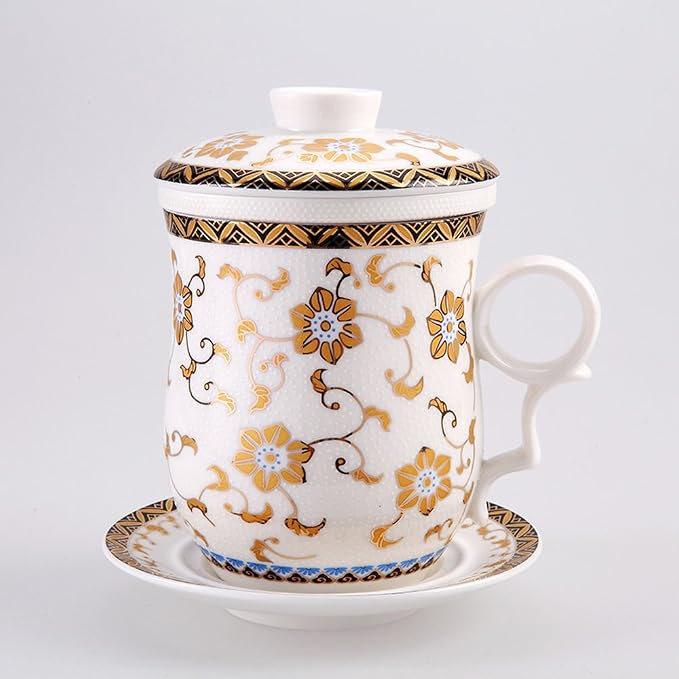 Porcelain Tea Cup with Infuser Lid and Saucer Sets - Image 7