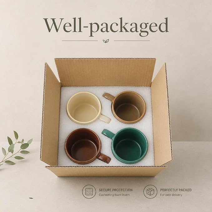 12oz Rustic Minimalist Ceramic Pottery Coffee Mug Set of 4, Lead-FreeTea Mug - Image 4