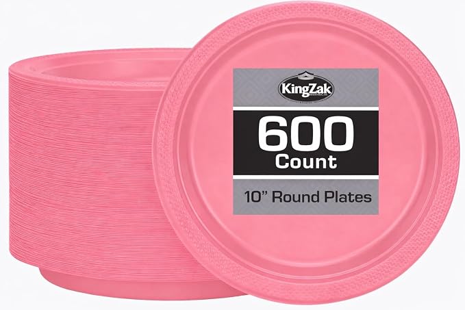 Hanna K. Signature Pink Plastic Plates 10 Inch 600 Count – Heavy Duty by HannaKSignature