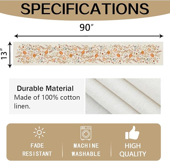 RABUSOFA Fall Table Runner 13x90 Inch Pumpkins Fall Decor - Image 8
