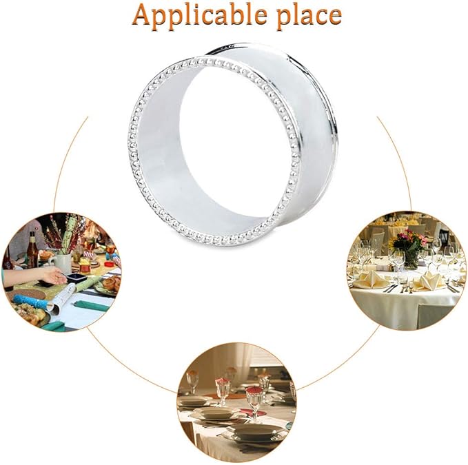 6 Pcs Stainless Steel Bead Side Napkin Rings - Image 6