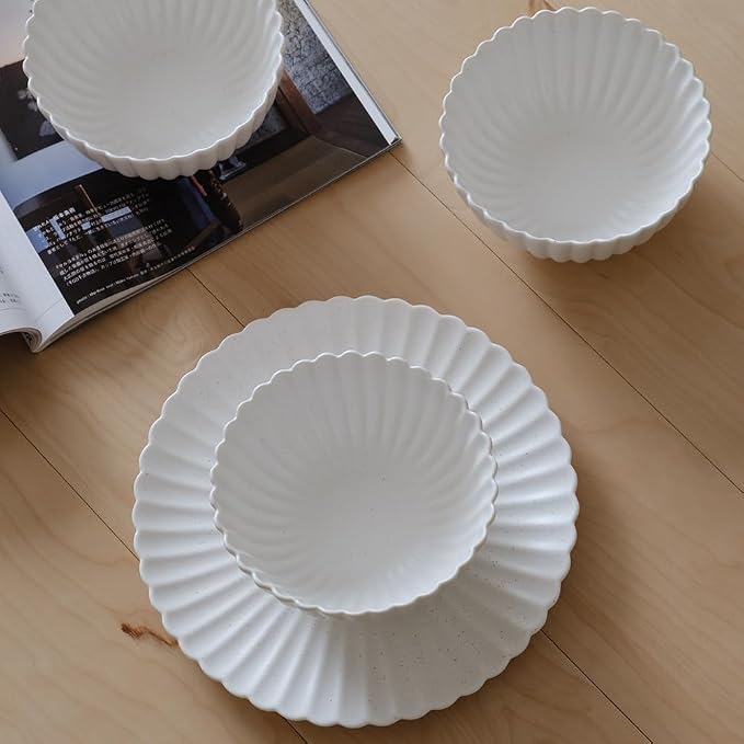 WENSHUO Small Ceramic Bowls, Daisy-Shaped, 5.5 in, Nacre White | 17 oz - Image 9