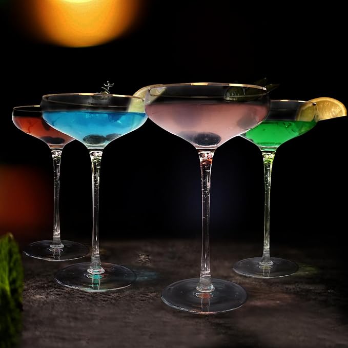 Vintage Coupe Glasses Set of 4, 7.7oz Martini Glasses, Tall Stemmed Cocktail - Image 6