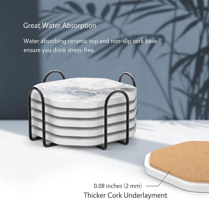 UMIRRO Absorbent Ceramic Stone Coasters Set of 6 - Image 5