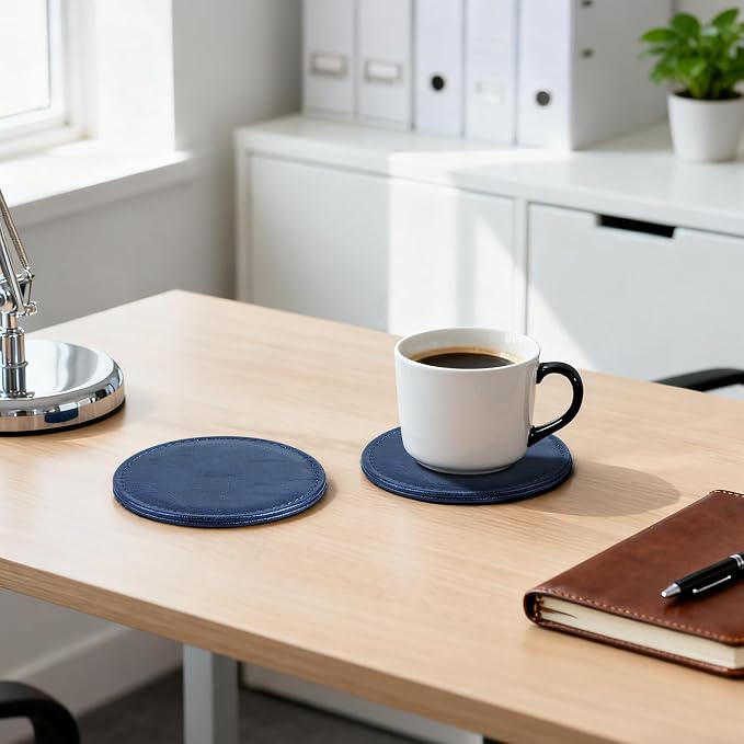 Leather Coasters Set of 6 with Holder, Tabletop Protection, Coffee Table & Bar - Image 9