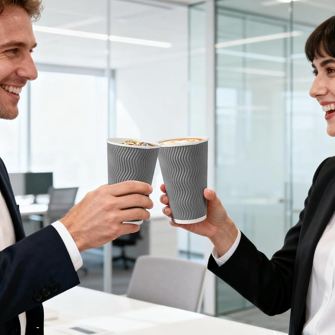 Clawsoff 500 Pack 16 oz Coffee Cups Disposable Insulated Paper Cup Gray | - Image 7