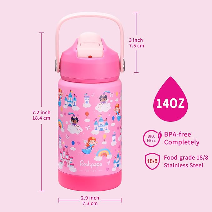 rockpapa 14 oz Kids Insulated Water Bottle,Stainless Steel Toddler Cups - Image 7