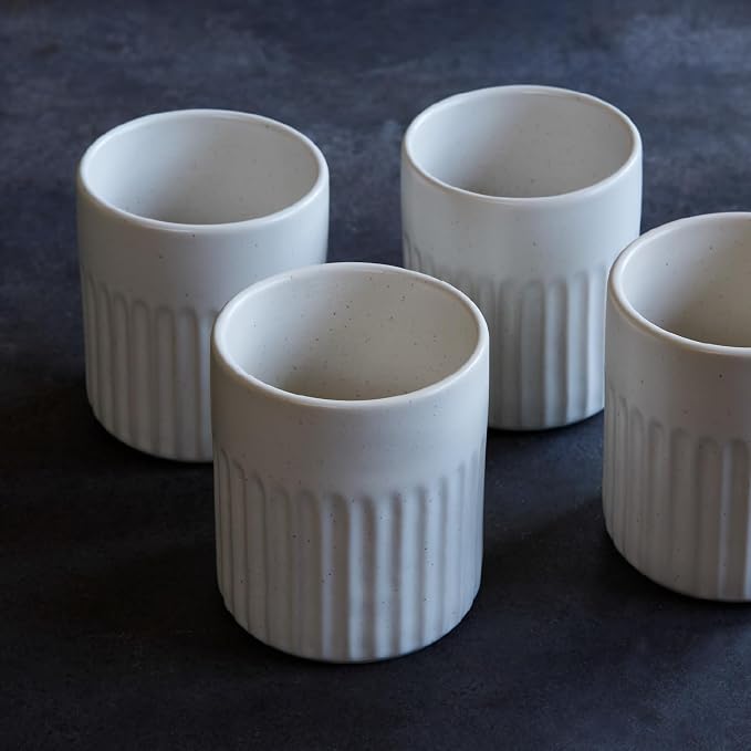 Goodies White Ribbed Water Cups, Handmade Ceramic, Dishwasher Safe, Microwave - Image 8