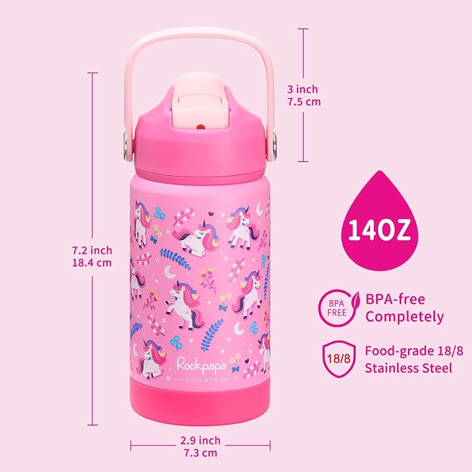 rockpapa 14 oz Kids Insulated Water Bottle,Stainless Steel Toddler Cups - Image 7