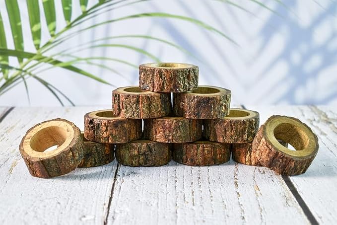 Ajuny Wooden Napkin Rings Set of 12 Handmade Bark Edge Table Decor 1.5 Inch | - Image 8