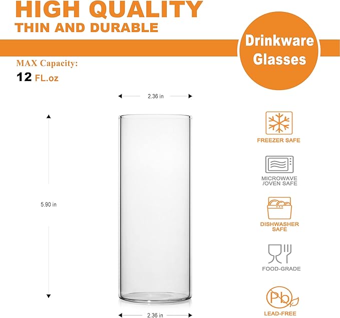 LUXU Drinking Glasses 12 oz, Water Glasses, Mojito Glass Cups, Bar Glassware - Image 9