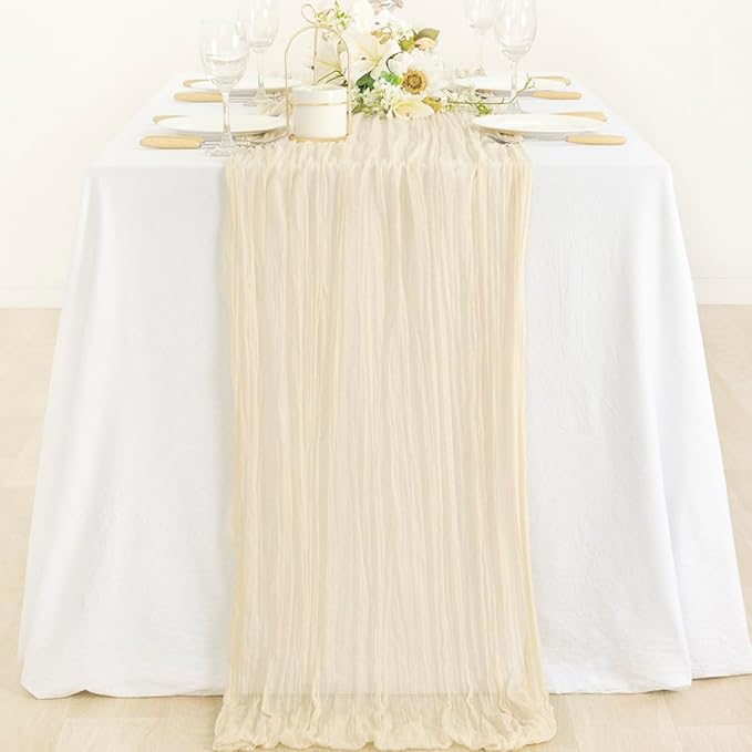 6 Pack Beige Cheesecloth Table Runner 10ft Boho Rustic Gauze Runner | - Image 6