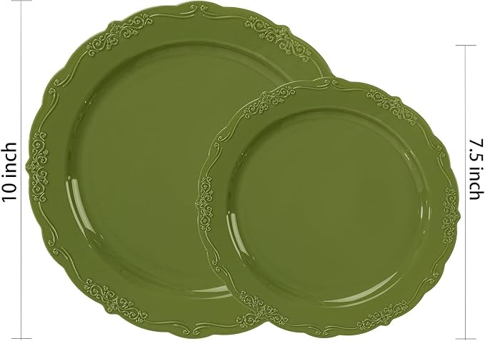 U-QE 100PCS Olive Green Plastic Plates - Image 9