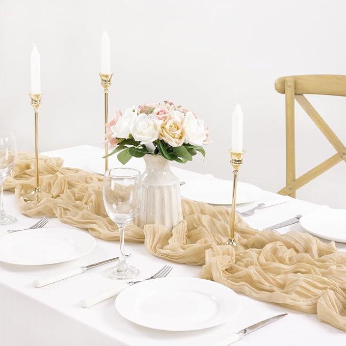 2 Pack Champagne Cheesecloth Table Runner 10ft Boho Sand Gauze Decor | - Image 6
