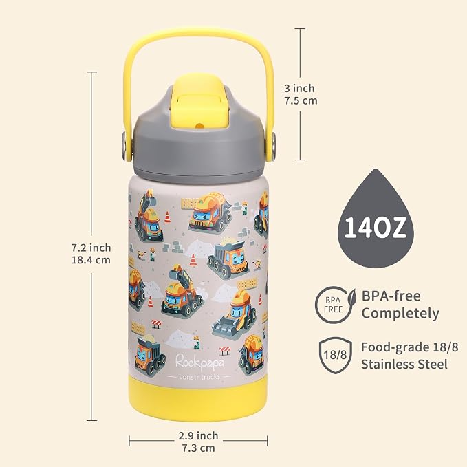 rockpapa 14 oz Kids Insulated Water Bottle,Stainless Steel Toddler Cups - Image 7