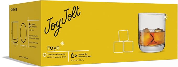 JoyJolt Faye Crystal Whiskey Glasses, Lowball Glasses Set of 6, 10oz Short - Image 6