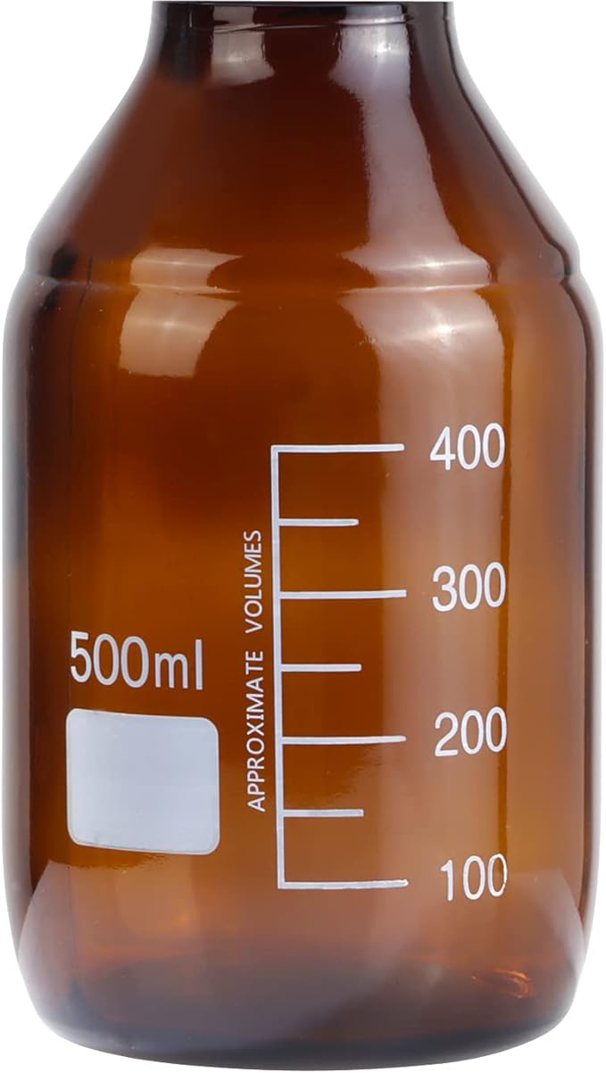 8 Pieces 500ml Amber Glass Graduated Round Lab Reagent Media/Storage Bottle With GL45 Red Screw Cap