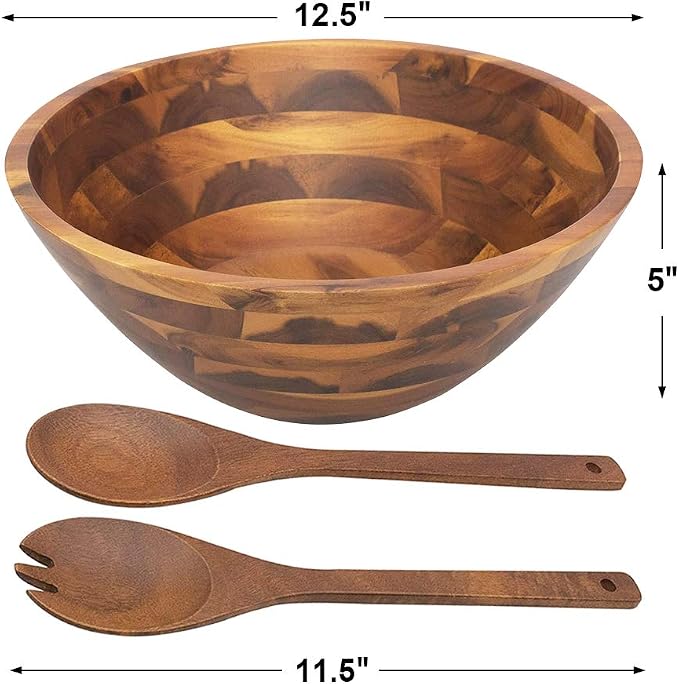 AIDEA Salad Bowls, Wooden Salad Bowls Set, Large Acacia Wood Serving Bowl - Image 5