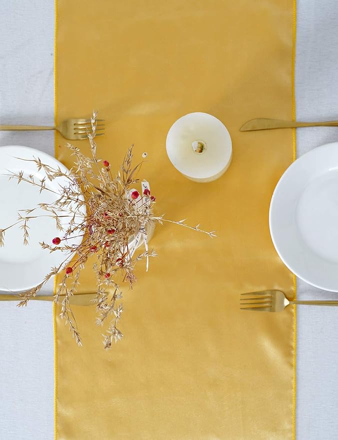 Gold Satin Table Runners 10 Pack 12x108 inch Silk Smooth Fabric | Bright Satin - Image 6