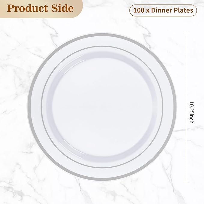BESTVIP 100Pcs Silver Plastic Plates, 10.25 Inch Disposable Party Plates | - Image 6