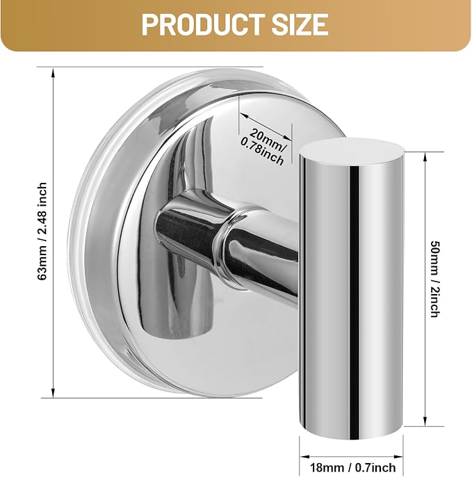 Large Suction Cup Hooks, Heavy Duty 15lb Holds Towel & Robe, No-Drill Shower - Image 7