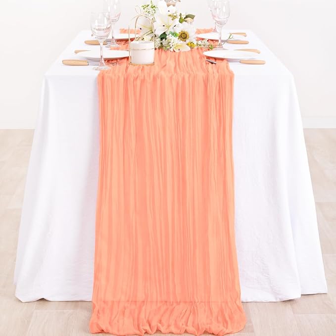 2 Pack Peach Pink Cheesecloth Table Runner 10ft Coral Sheer Gauze Decor | - Image 6