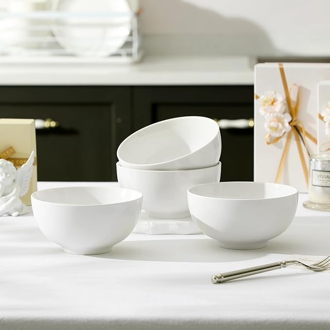 MALACASA 26 Oz White Ceramic Soup Bowls of 4, Cereal Bowls - Image 9