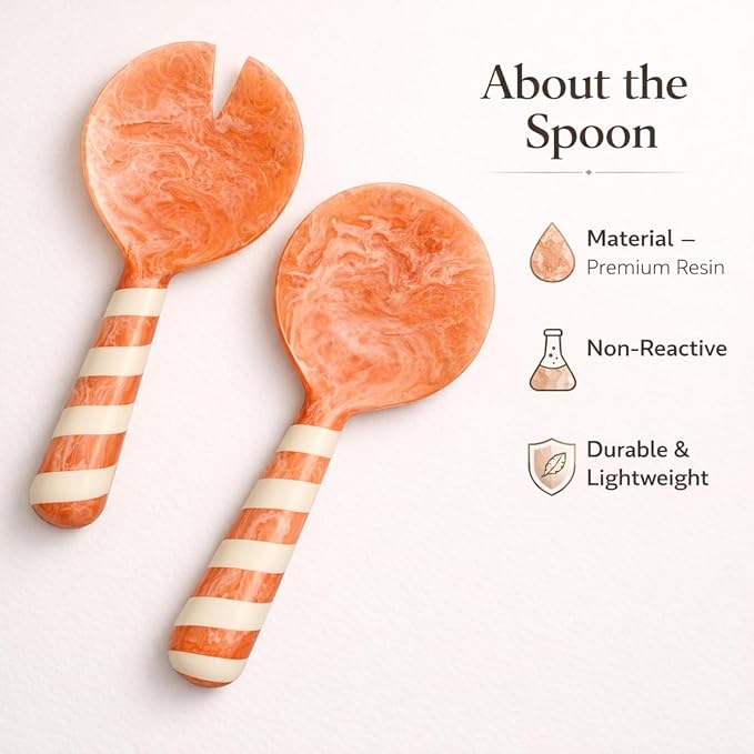 SS CRAFTS INDIA Premium 9" Peach Striped Handle Resin Salad Servers | Set of 2 - Image 6
