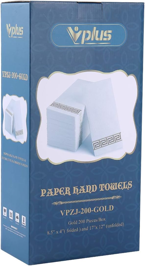 Vplus 200 PACK Guest Towels Disposable Bathroom, Decorative Bathroom Napkins, Soft and Absorbent Disposable Dinner Napkins Cloth Like for Kitchen, Parties, Weddings, Christmas Party(Gold)
