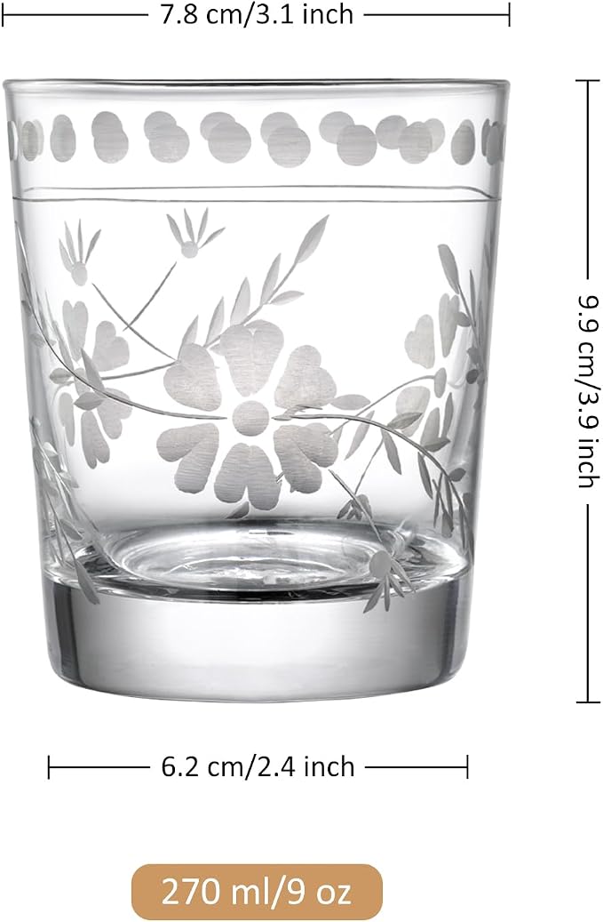 Joeyan Hand Blown Etched Drinking Glasses, Aesthetic Tumblers Glassware Set - Image 7