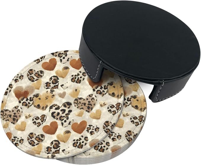 Brown Heart Shaped Spots Leopard Print Coasters - Image 7