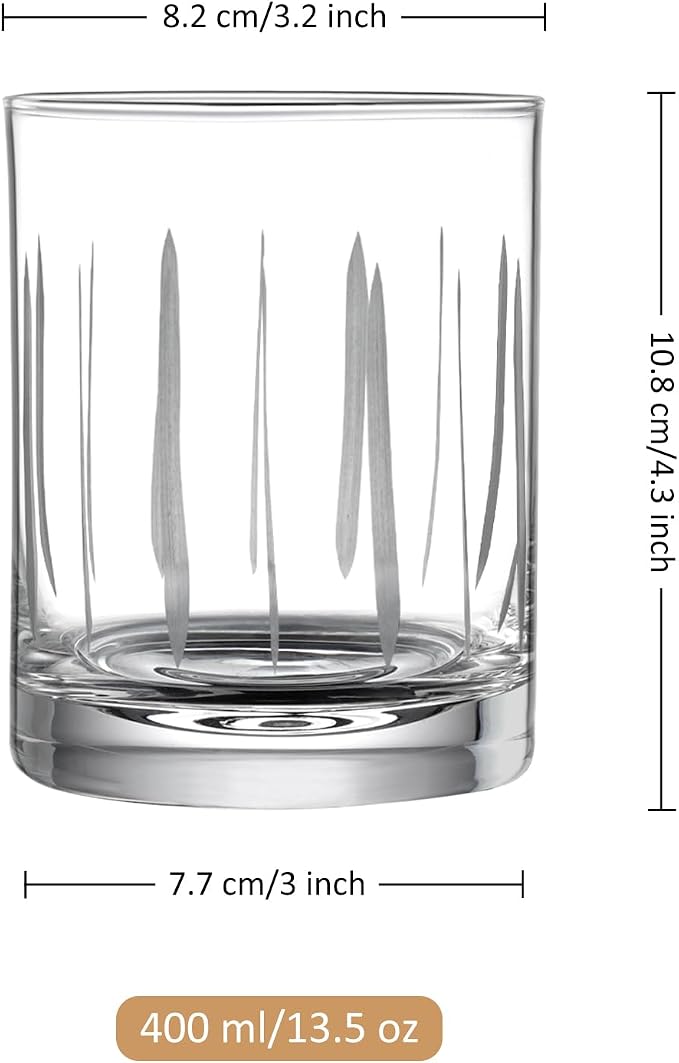 Joeyan Hand Blown Etched Whiskey Glasses, Old Fashioned Tumblers - Image 7