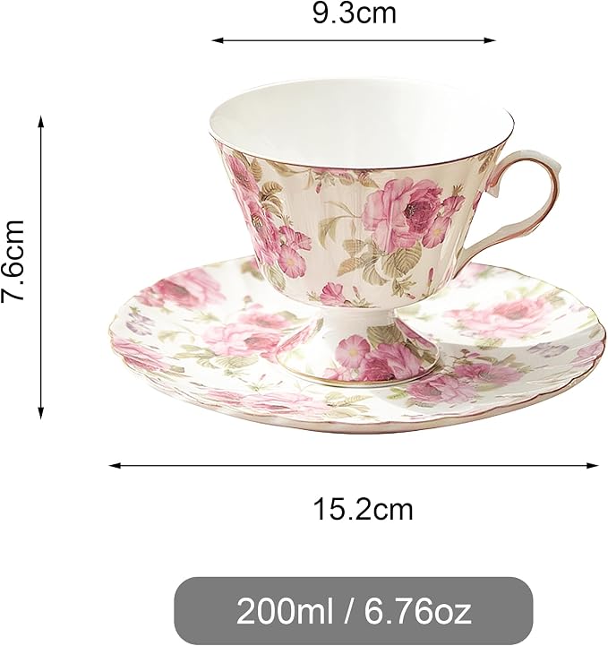 fanquare Rose Tea Cup and Saucer, Vintage Ceramic Tea Cups - Image 6