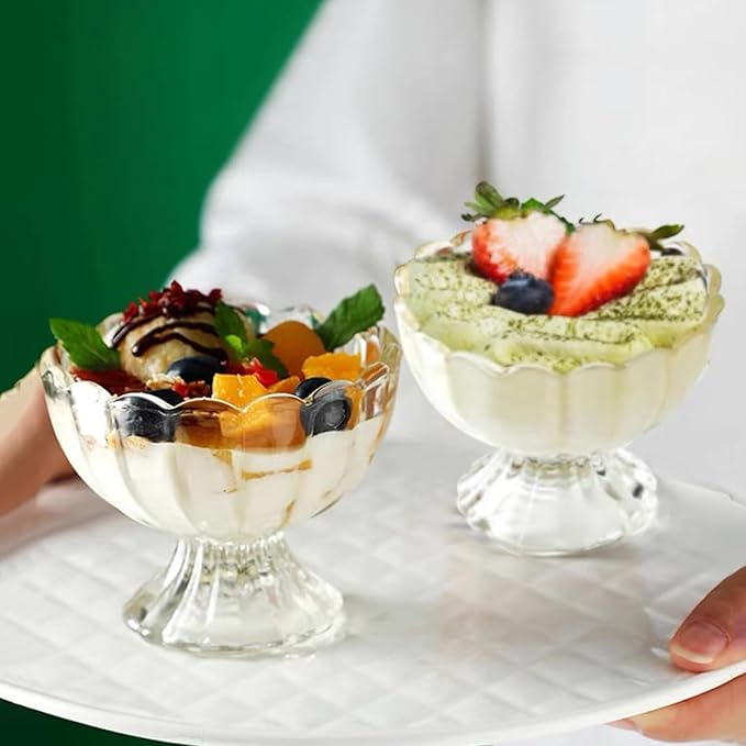 Iced Cream Dessert Bowl,Set of 12,6oz Vintage Glass ware with Heavy Base, Drinking Cup for Sundae, Fruit, Ice Cream, Snack, Condiment (12)