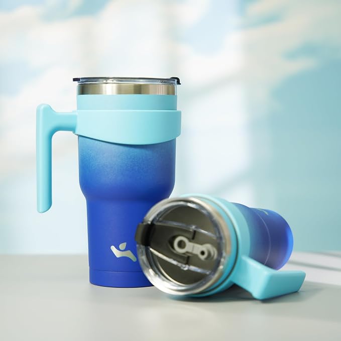 Konokyo 20 oz Tumbler with Handle and Straw, Insulated Travel Mug | Sky; - Image 7
