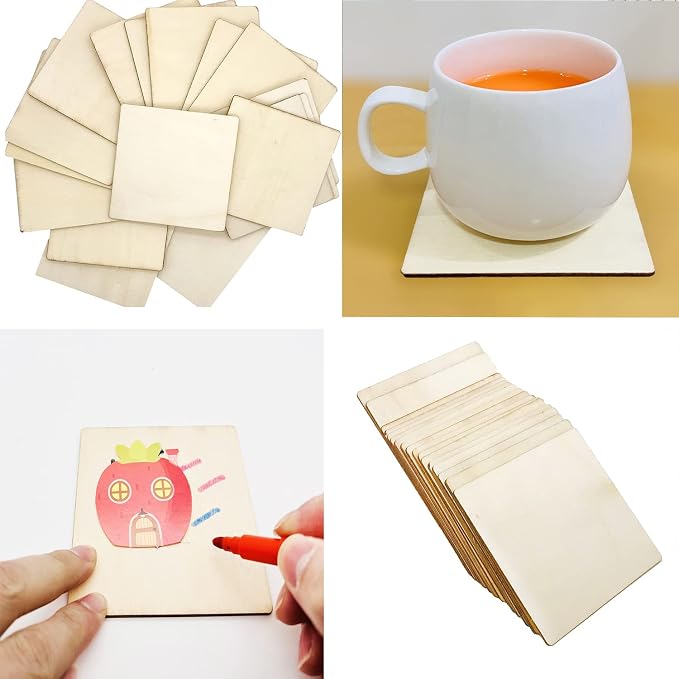 20 Pcs Unfinished Wood Pieces, Wood Square 4 x 4 Inch | Blank Natural Slices - Image 6