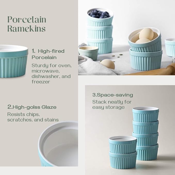 DOWAN Ramekins 6 oz Oven Safe for Creme Brulee Souffle, Porcelain Ramekin for - Image 8